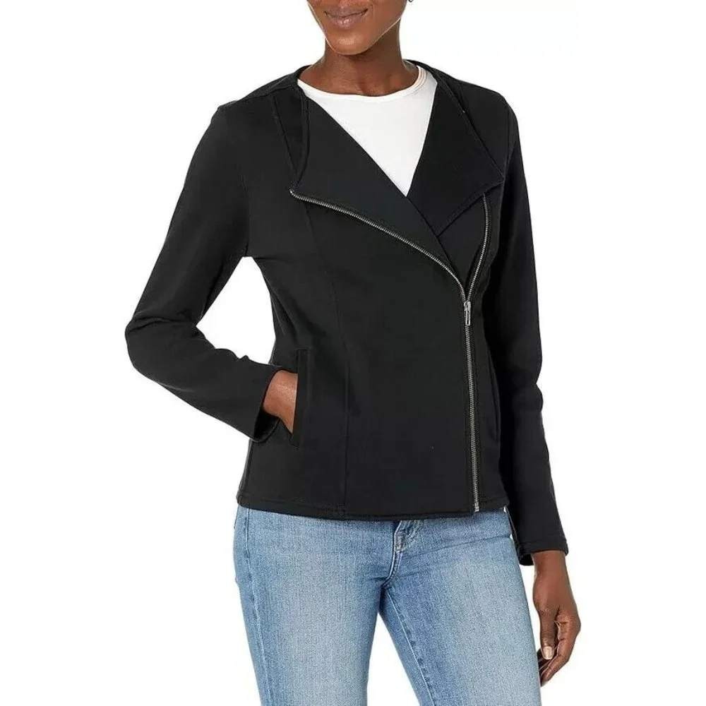 Caralyn Mirand The Drop Moto Jacket Women Lg Black Asymmetrical Zip Sweatshirt